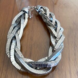 Metallic Silver 5 strand Wrapped Chain Bib Choker Necklace 16”